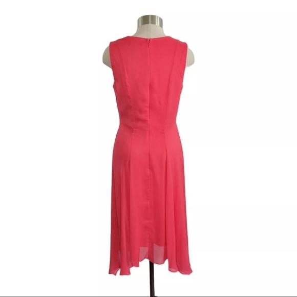 Chaps Women's Sleeveless Chiffon Sharkbite Hem Surplice Dress Size 4 Watermelon - Picture 4 of 9